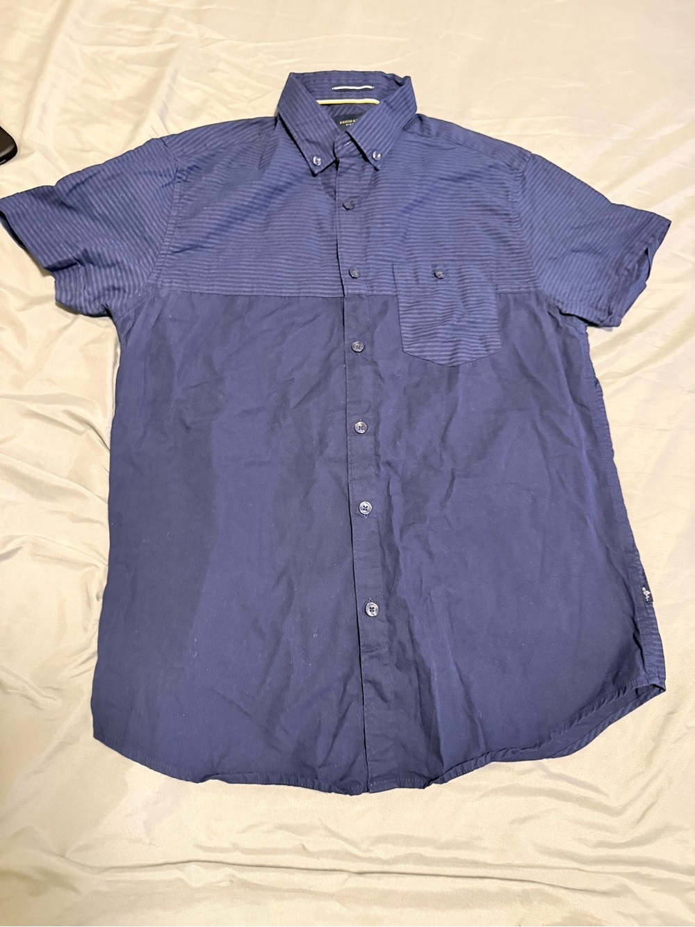 Denim & Flower Two-Tone Navy Short-Sleeve Button-Down Shirt